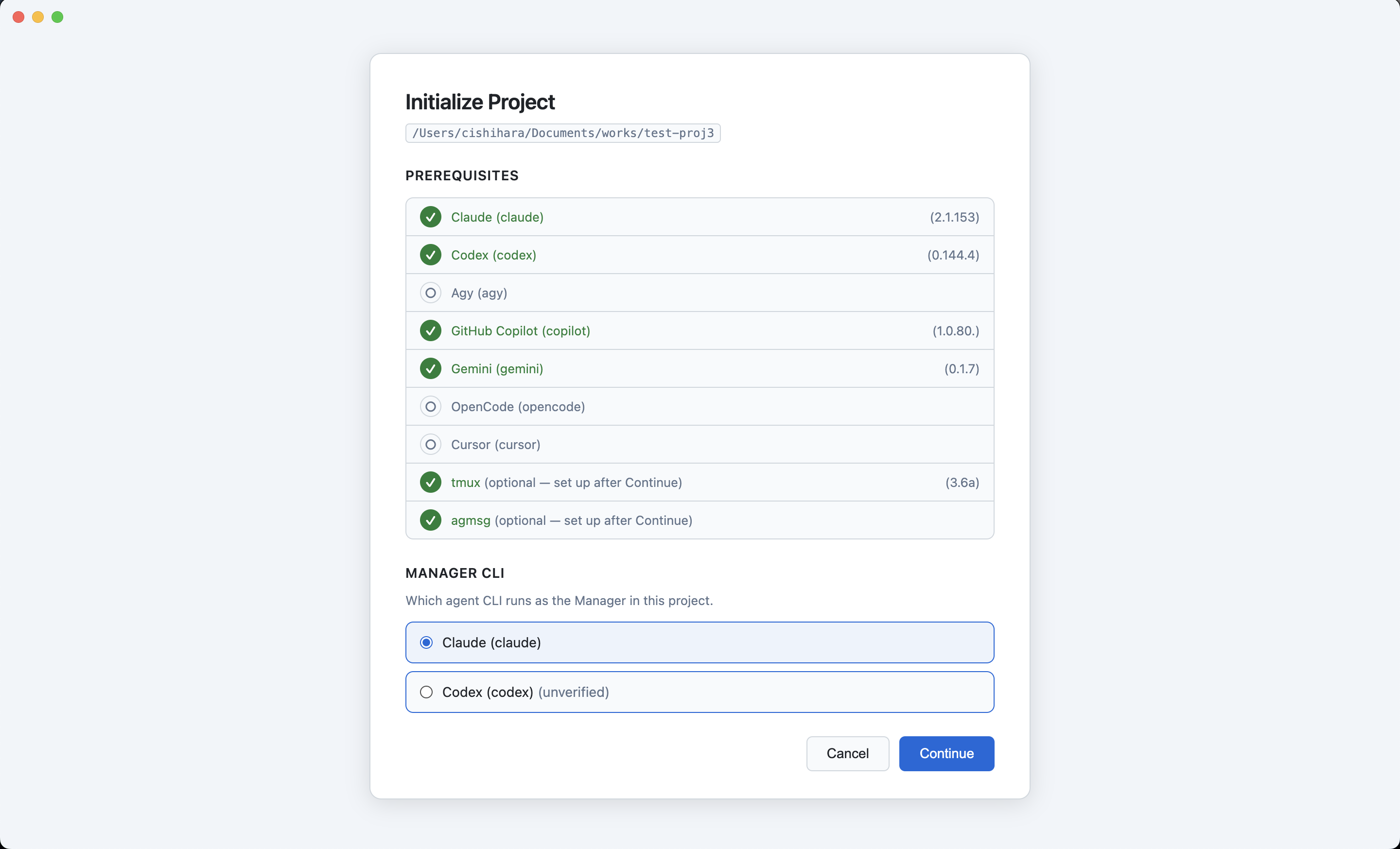 The Electron Initialize Project screen shows prerequisites and Manager CLI choices.