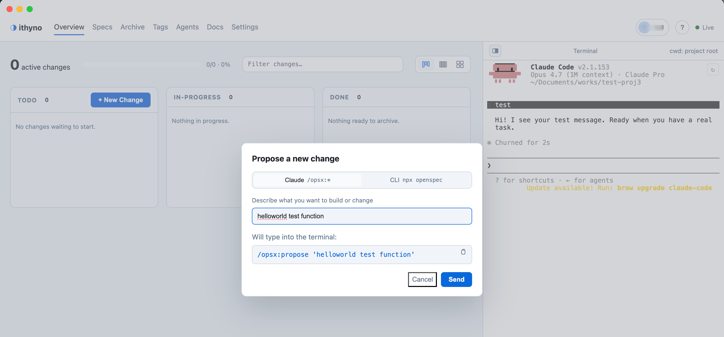 The Electron Propose a new change dialog contains a small first-change description.