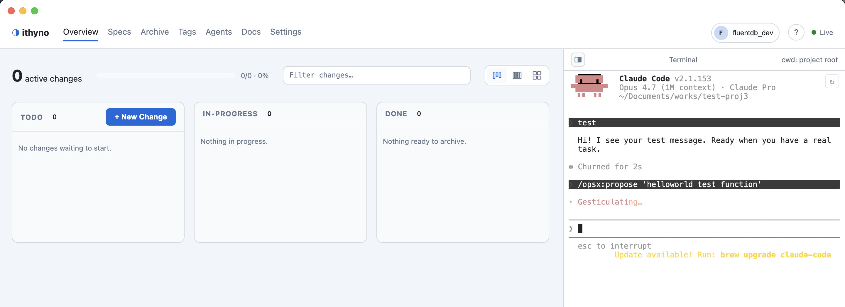 The Electron Manager terminal is generating the OpenSpec proposal.