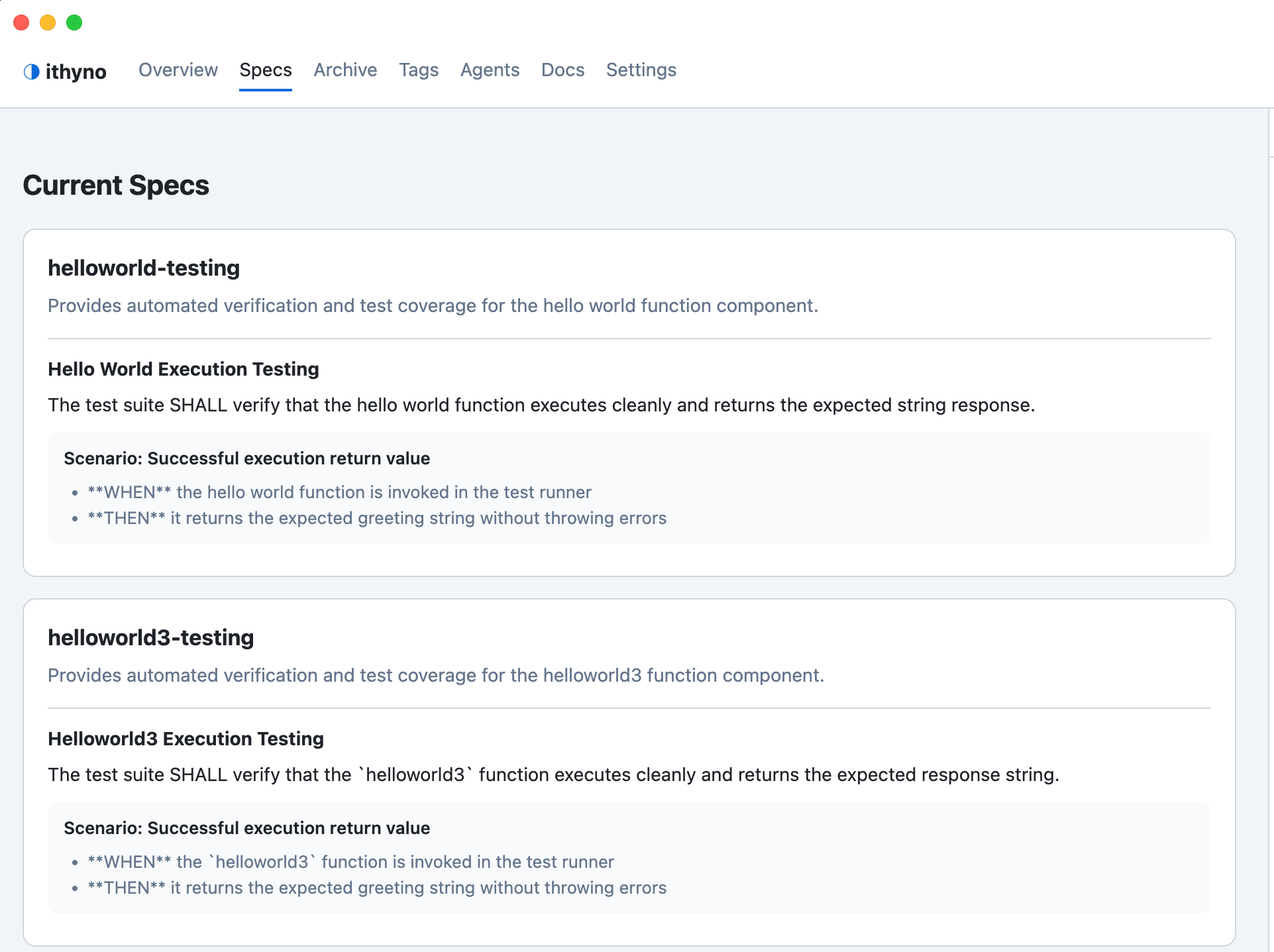OpenSpec requirements displayed in ithyno